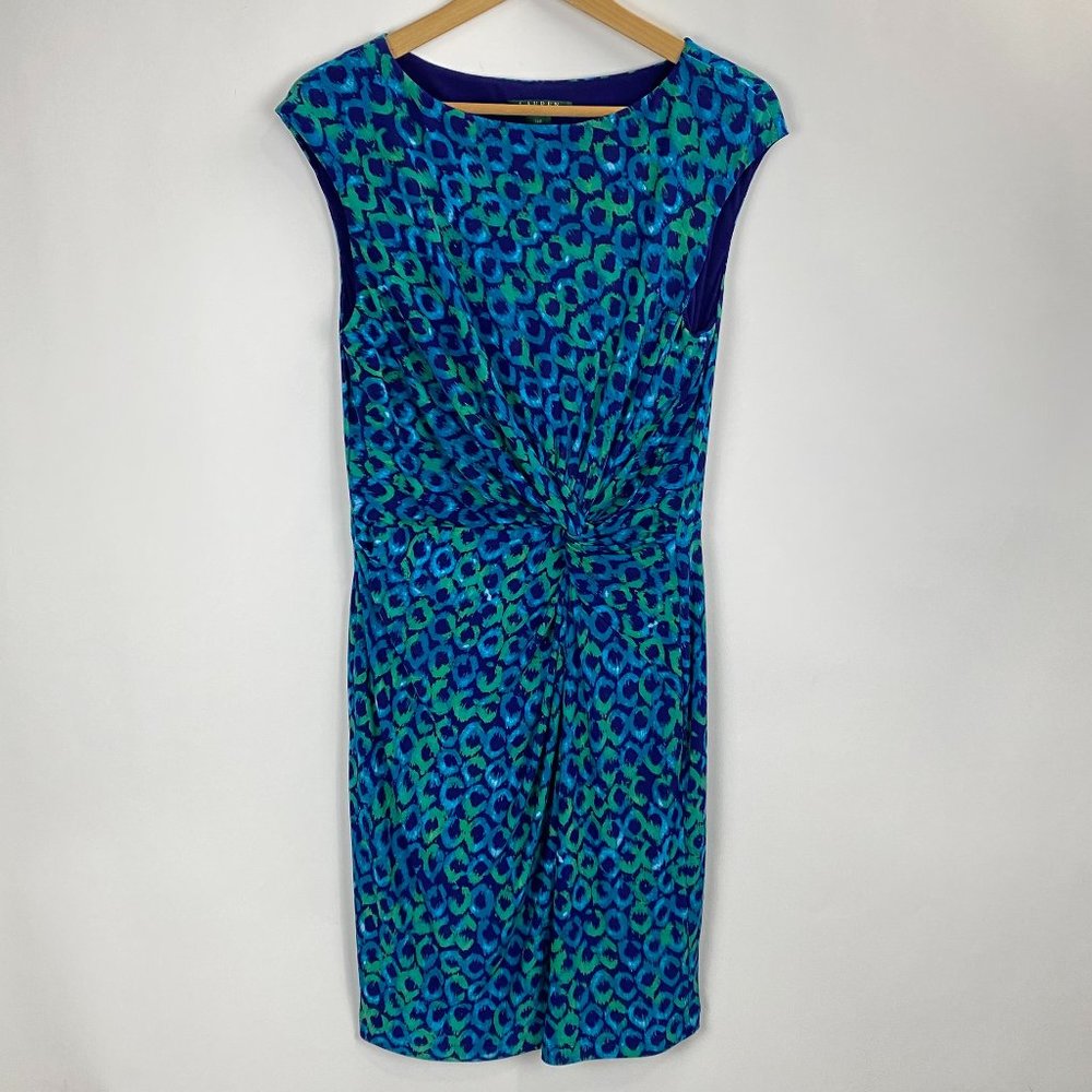 Ralph Lauren Blue & Teal Knot-Front Sheath Dress